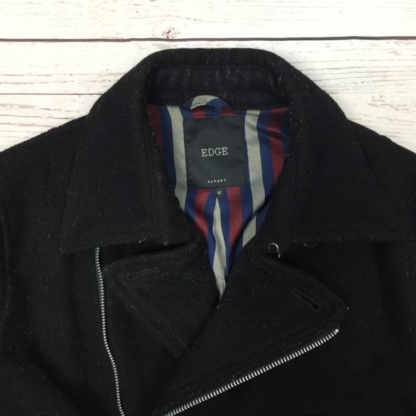 RUPERT EDGE Woll-Reiterblouson Oberbekleidung M Schwarz Durchgehender Doppelreißverschluss Innentasche(GEBRAUCHT)