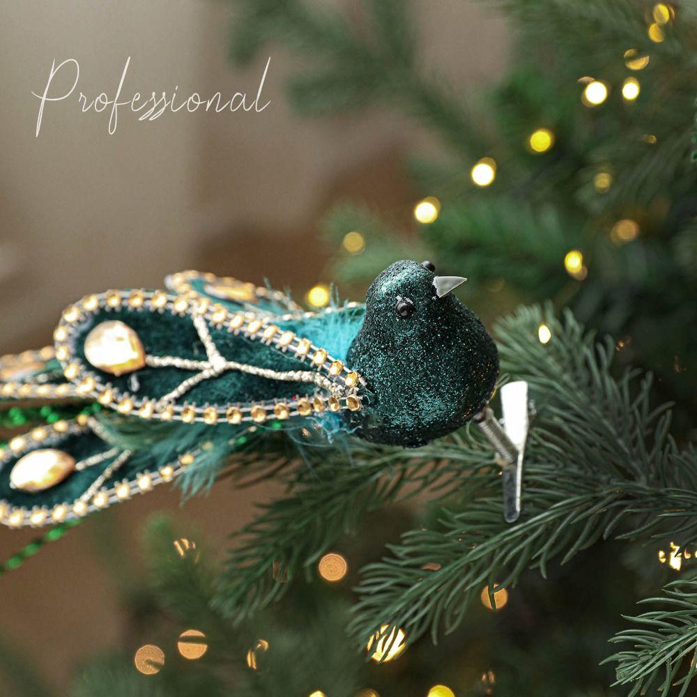Realistic Glitter Christmas Brid Ornaments Feather Glitter Simulation Bird Decor With Clip Simulate Christmas Tree Decoration