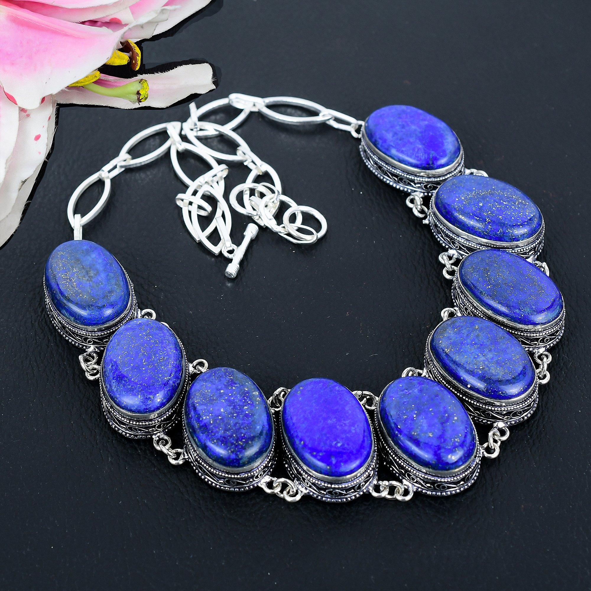 

Lapis Lazuli Gemstone Handmade 925 Sterling Silver Jewelry Necklace 18 KG-1639