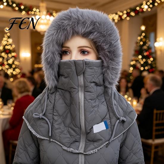 Adjustable Outdoor Riding Headgear Women Winter Balaclava Hat, Quilted Face Mask Hood Zipper Closure, Fuzzy Trim, Windproof Ski Cap with Fleece Lined,