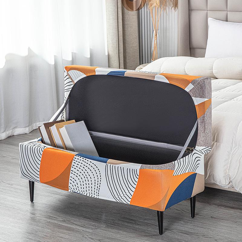 Printed Storage Ottoman Cover Stretch Rectangular Foldable Footstool Covers Long Piano Bench Stool Cover Sofa Footrest Slipcover