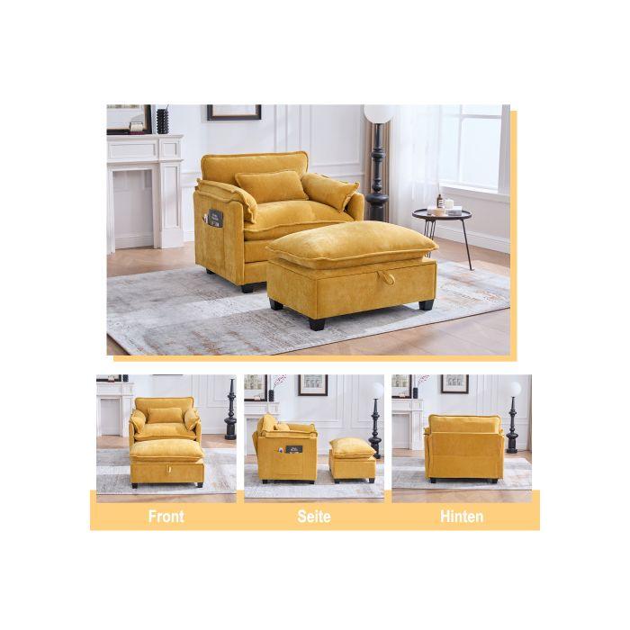 Fauteuil moderne - MUVOE - Surdimensionné - Tissu chenille - Repose-pieds - Poche de rangement