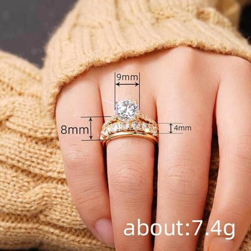 3Pcs Set Luxury Temperament Five-Claw Inlaid Crystal Zircon Ring For Women Wedding Fashion Charm Jewelry Sets Accessories