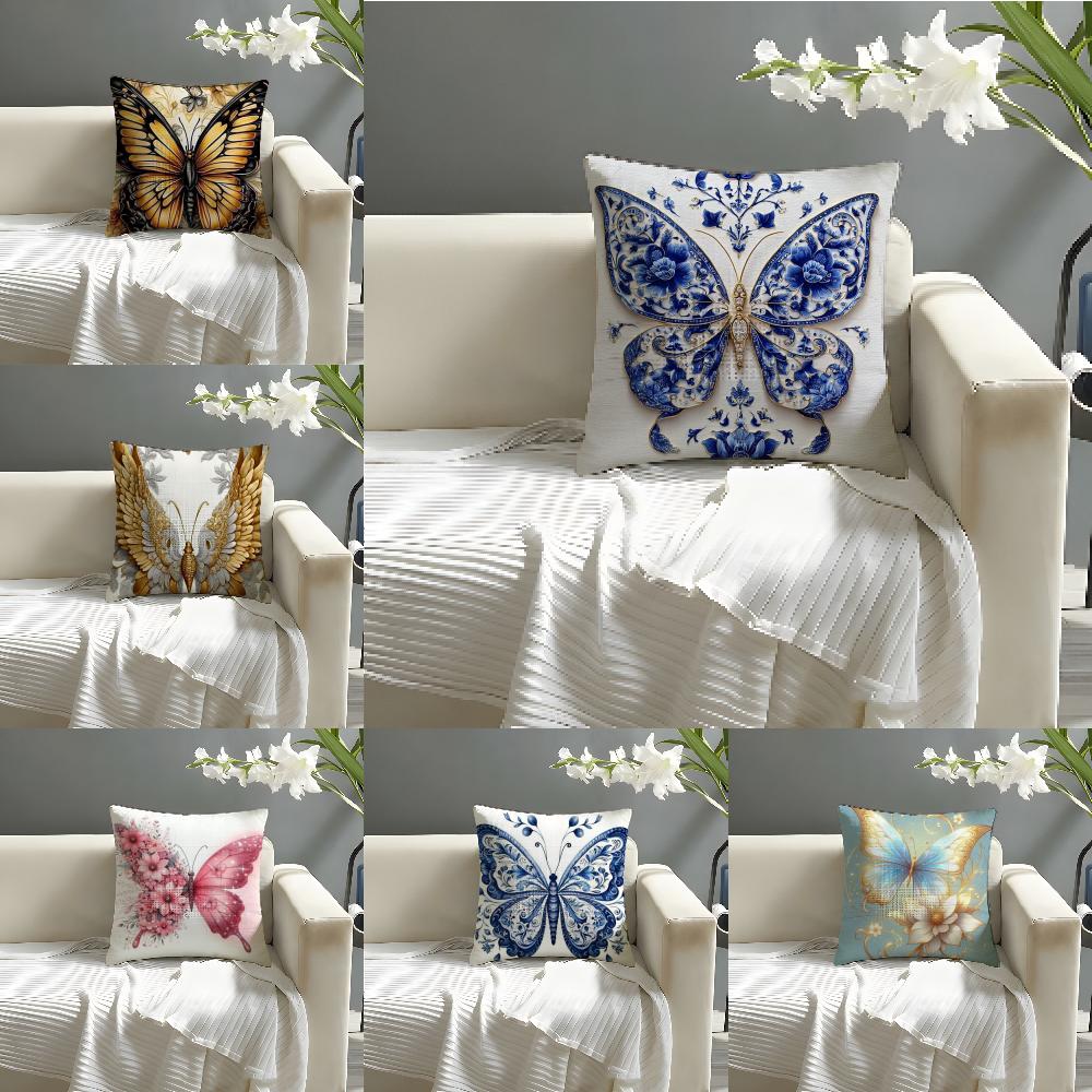 Beautiful Colorful Butterfly Decorative Prints Pillow Case Linen Pillow Case Sofa Home Decor Cushion Cover Cushion Cove