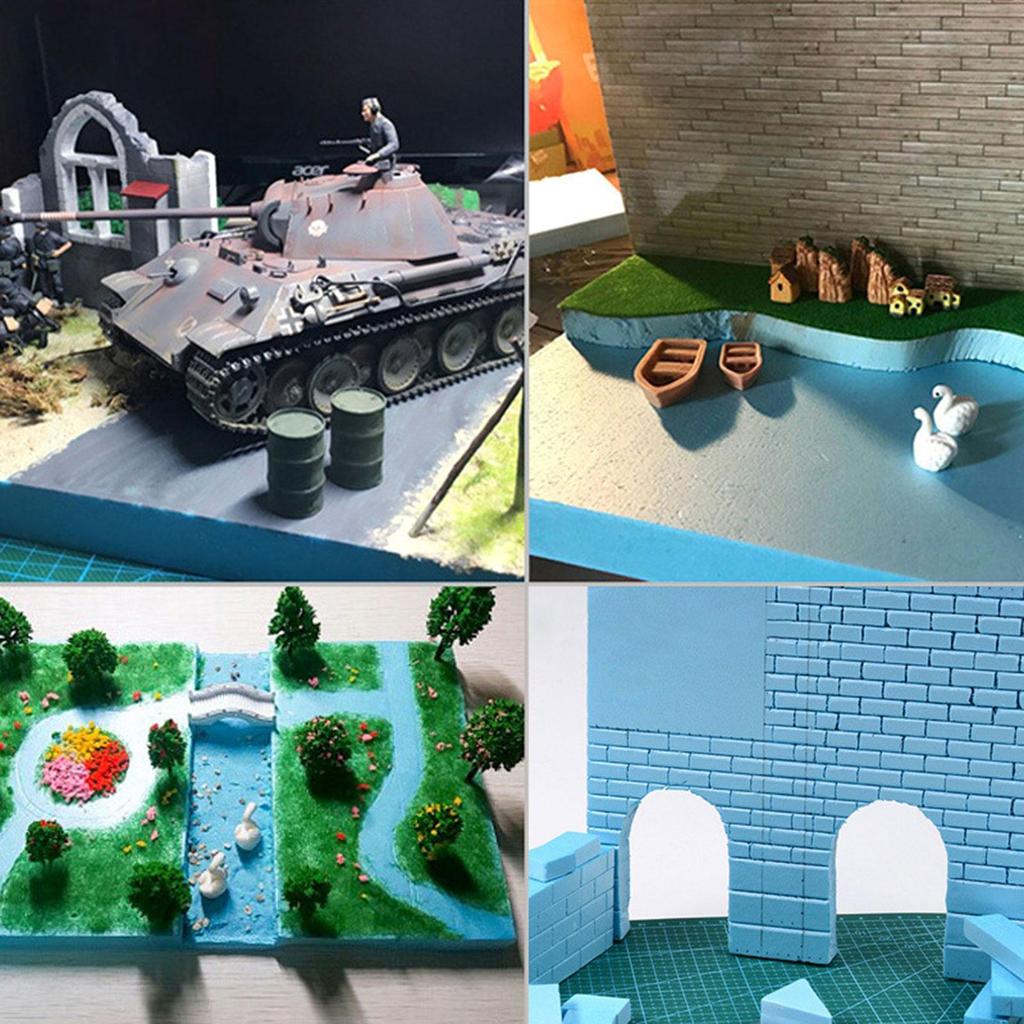 3 Stück Bastel-Diorama-Basis-Zubehör Blaue Landschaftsszenerie Gebäude Schaumstoffplatte zum Modellieren Blatt