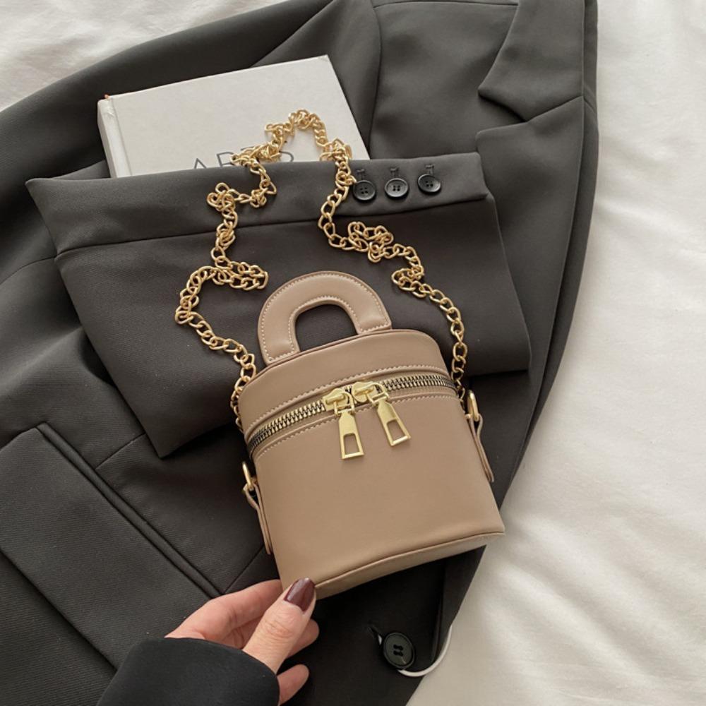 

Дизайн для меньшинств Мини-сумка для помады Цилиндрическая сумка из ПУ кожи Классическая коробка Сумка через плечо Женская хаки