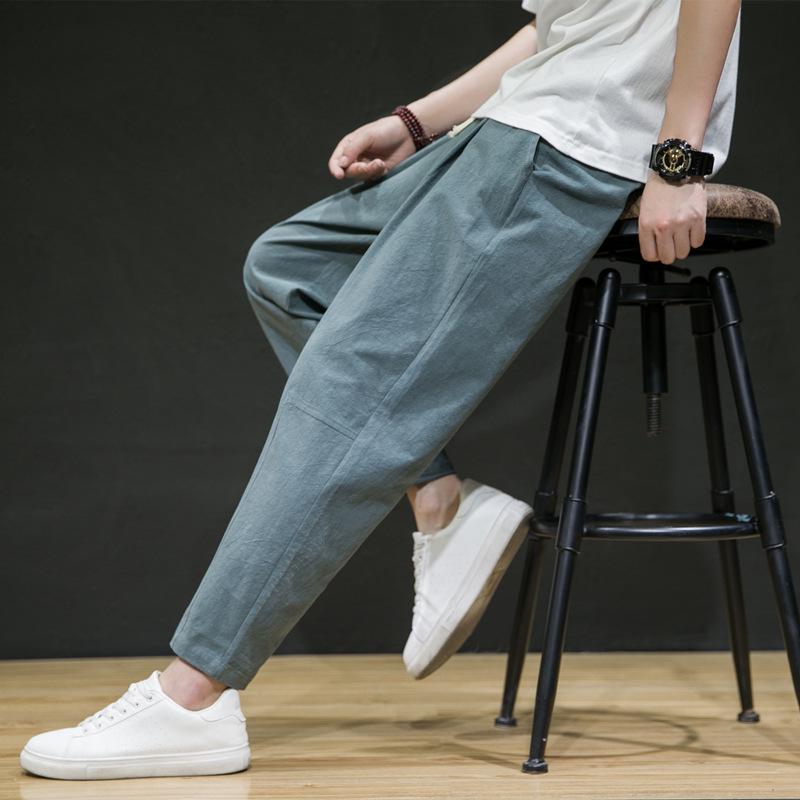 מכנסי הארם קיציים רפויים רחבים מכותנה פשתן לגברים