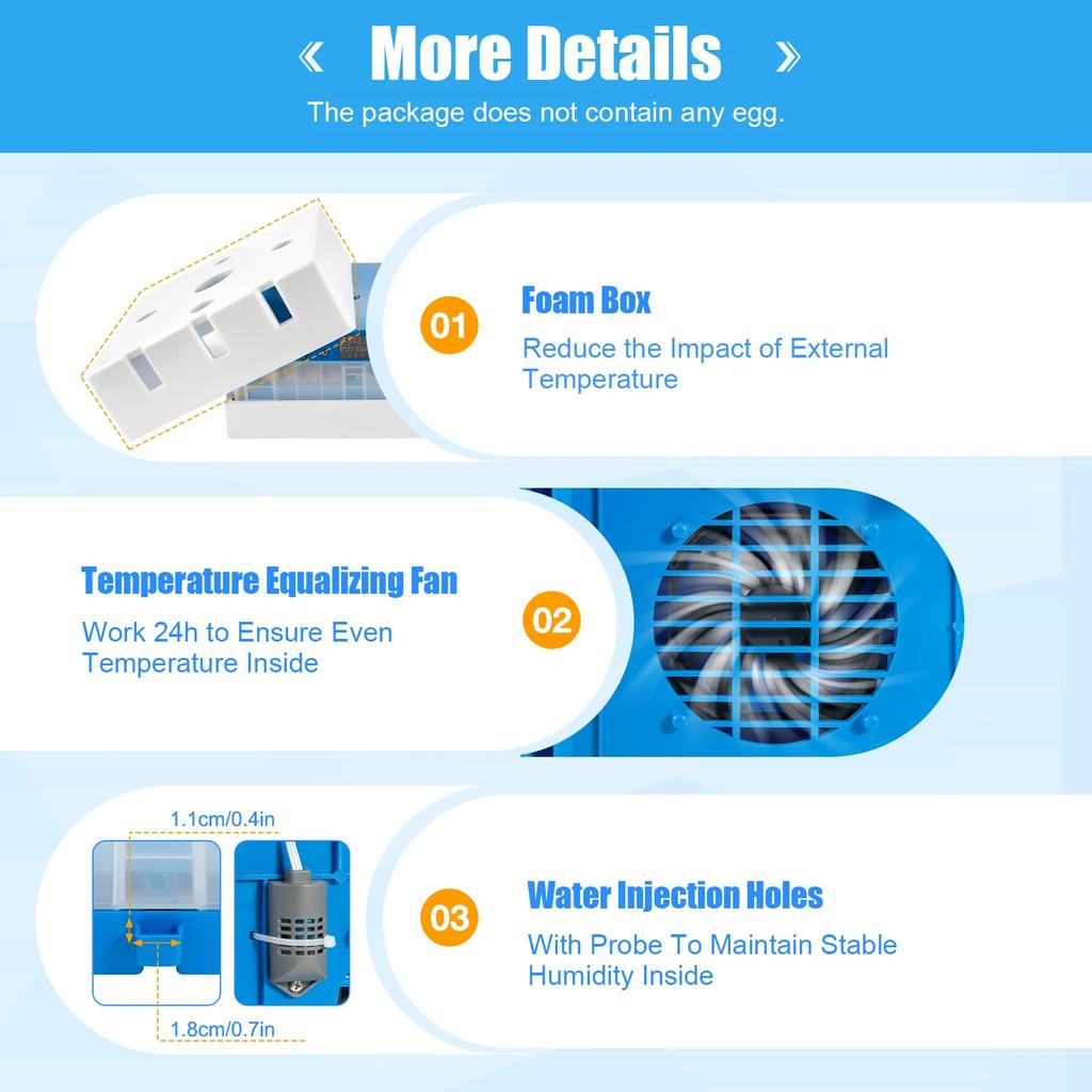 Bymaocar Blue 64 Egg Automatic Incubator Digital Poultry Hatcher W/ Temperature & Humidity Control,Auto Egg Turning Function