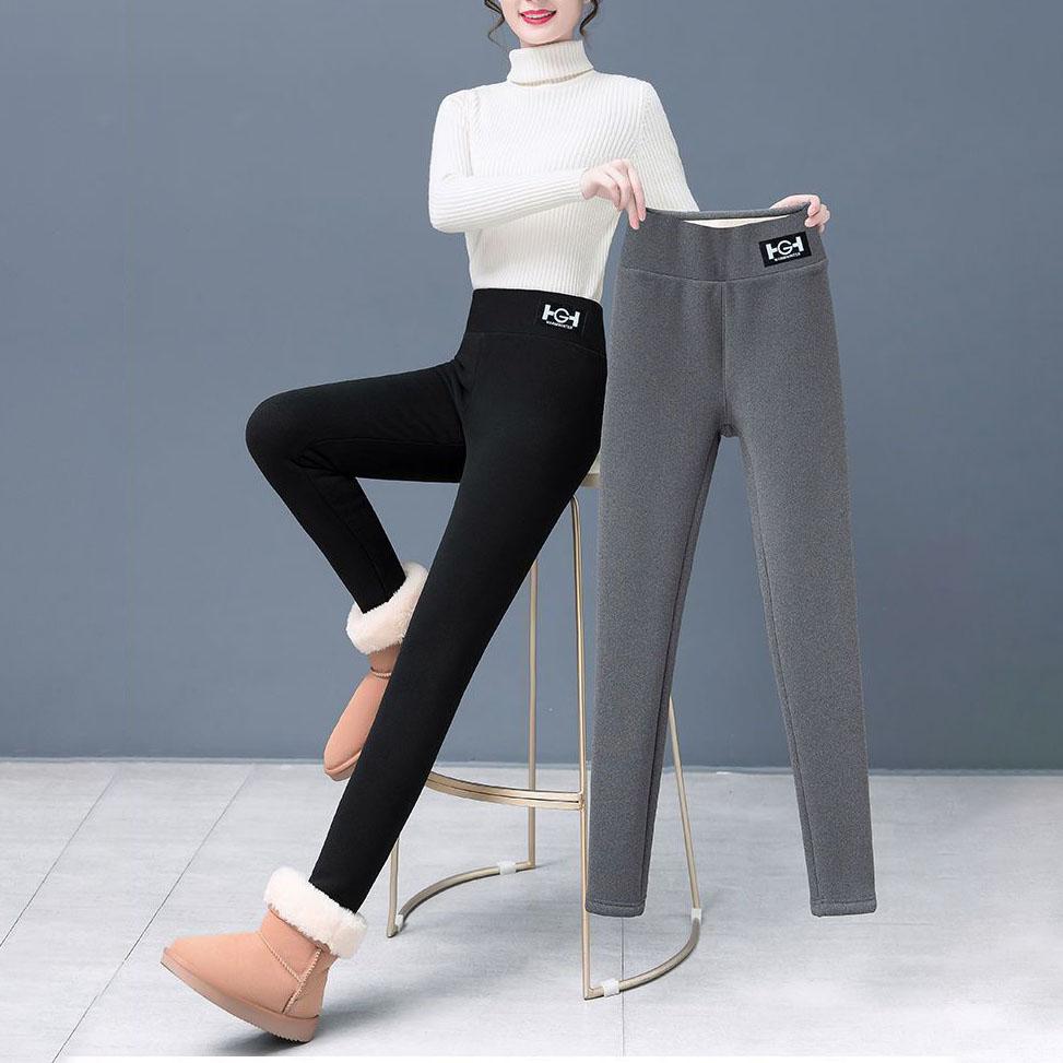 Winter Women Leggings Solid Warm Leggings Thicken Lambwool Hight Waist Fleece Keep Butt Lift High Stretchy Walking Pants Pocket