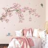 1pc Cherry Blossom Tree Branch Wall Decals Pink Flower Birds Wall Stickers Bedroom Living Room Sofa TV Background Wall Decor