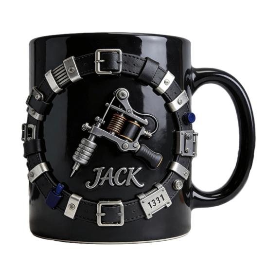 Personalized Tattoo Artist Mug 3D Tool Belt Coffee Cup with Tattoo Machines Details Industrial Steampunk Style Drinking Cup Gift for Artists