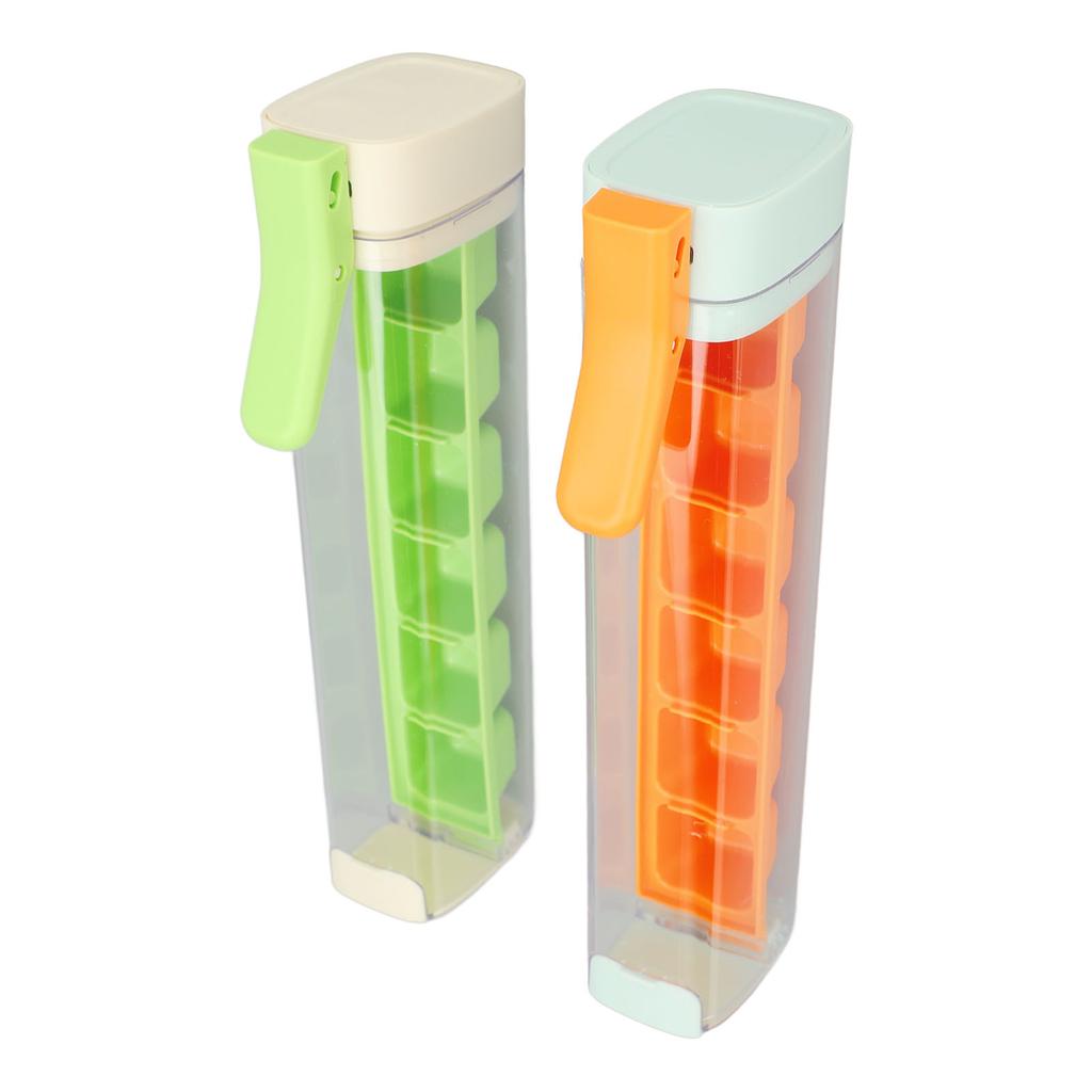 2PCS Ice Cube Trays 6 Grids Easy Release Reusable Ice Cube Molds with Lids and Bins for Cocktail Fruit Drinking