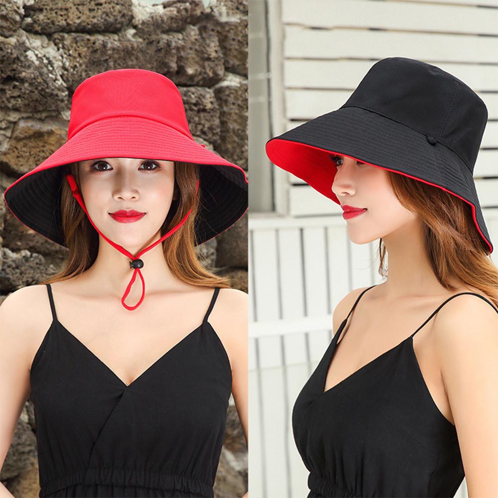1Pc Fisherman Hat Women's Summer Face Cover Sunscreen Large Brim Sunshade Hat Internet Celebrity Double-Sided and Versatile