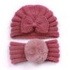 New children's winter warm headscarf hat set, baby bow pullover hat, baby headband