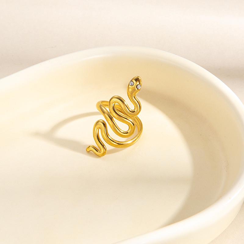 European-American Geometric Gold-Plated Stainless Steel Open Ring for Women