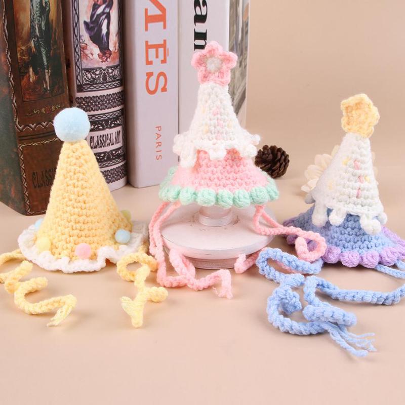 Prinzessin Süßes Haustier Schal Strickmütze für Katze Hund Weiche Handgestrickte Mütze Cosplay Geburtstag Haustierkostüm Zarte Verstellbare Haustierlätzchen