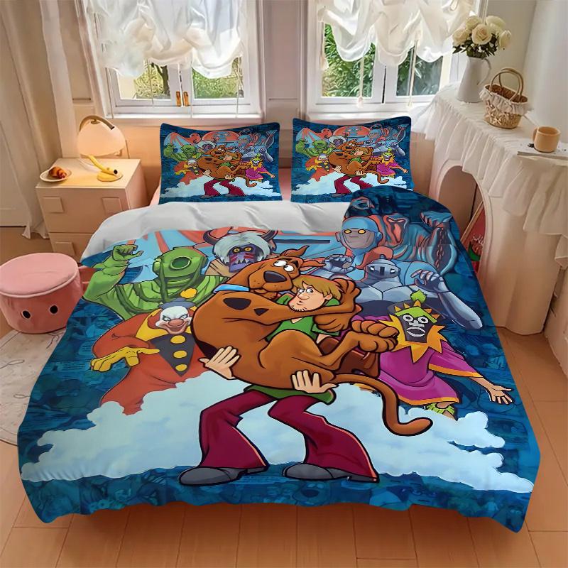 3pcs Scooby Doo and the Mystery of the Cosmic Creatures Quilt Cover Set (1 Quilt Cover + 2 Pillowcases Without Pillow Core), High-Definition Prin