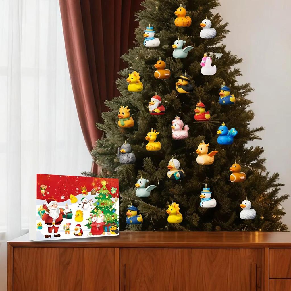 Duck Ornament Advent Christmas Calendar 2D Acrylic Charm Decor 24 Days Duck Countdown Calendar For Home Car Rearview Mirror
