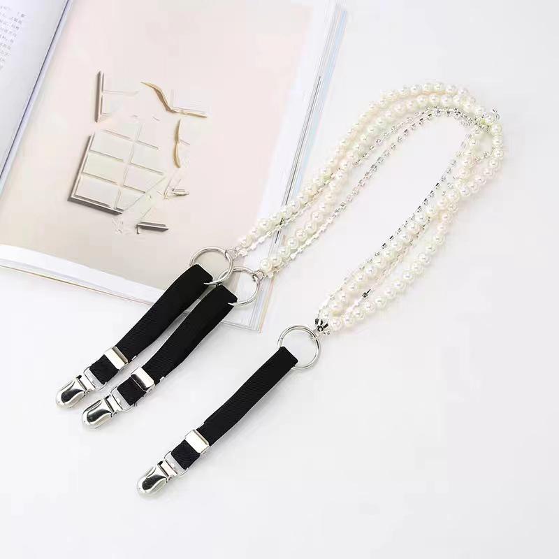 Women Elastic Suspenders Y-Back Braces Slim Skinny Pearl  Decoration Strap Chain For Wedding Suit Party Accessories