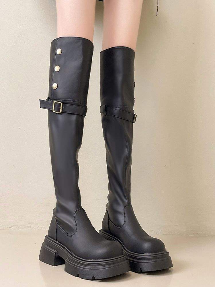 Knight Boots Women's 2025 Autumn and Winter New Thick-soled Small Martin Boots Over Knee Boots Skinny Boots