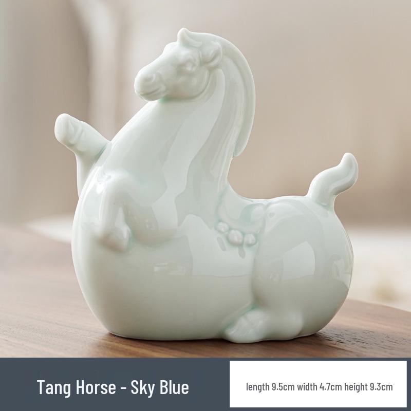 Modern Minimalist Ceramic Rocking Horse Ornament - Cute Green & Pink Tea Pet Decor for Home