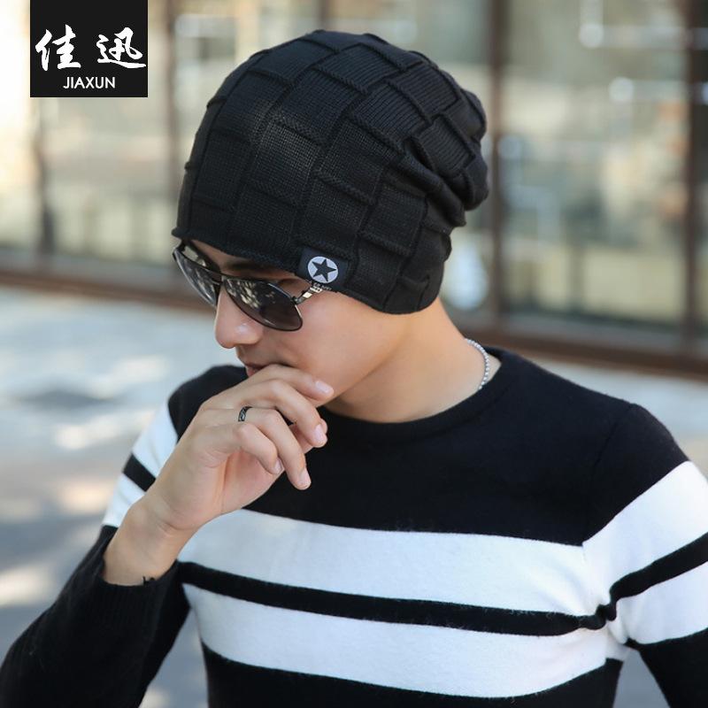 Wind autumn and winter velvet warm knitted cold hat outdoor cycling hip hop trendy sticker label fashion bag head wool hat