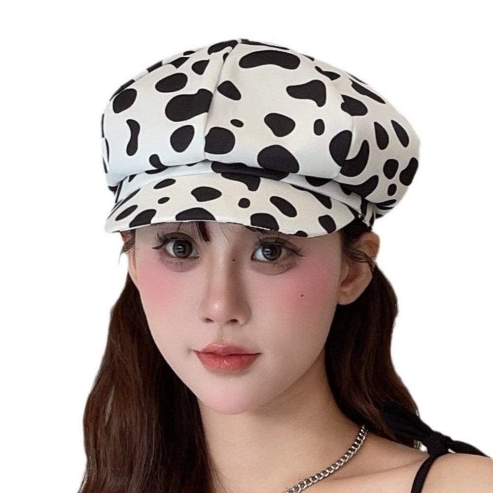 Y2K Leopard Print Octagonal Hat Polyester Peaked Cap Cute Women Beret  Ladies