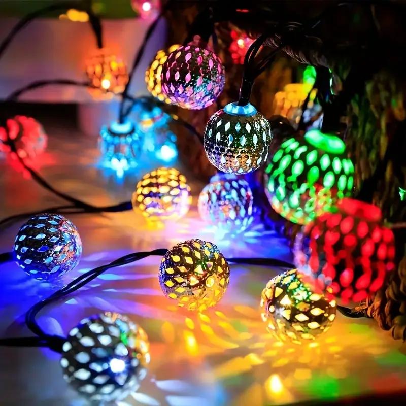 1pc Solar Moroccan Ball Fairy Lights Hollow Ball String Light with 8 Lighting Modes For Home Outdoor Garden Patio Festival Decor