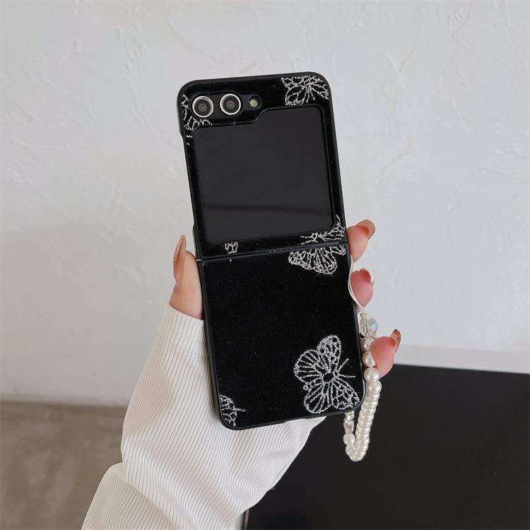 Applicable to Samsung ZFlip5 mobile phone case bronzing butterfly bracelet zflip4 folding screen flannel protective case