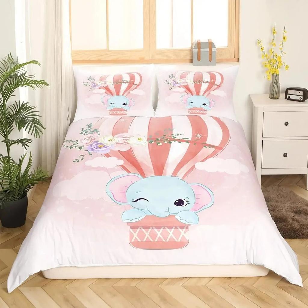 Elephant Soft Duvet Cover Set for Girl Lovely Carton Animals Elephant featuring Buterfly plus Bird Beding Set Warm Comforter Cover Quen Sized