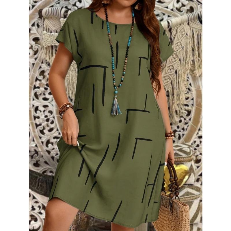 Women's Plus Size Casual Short Sleeve Printed Dress for Spring/Summer