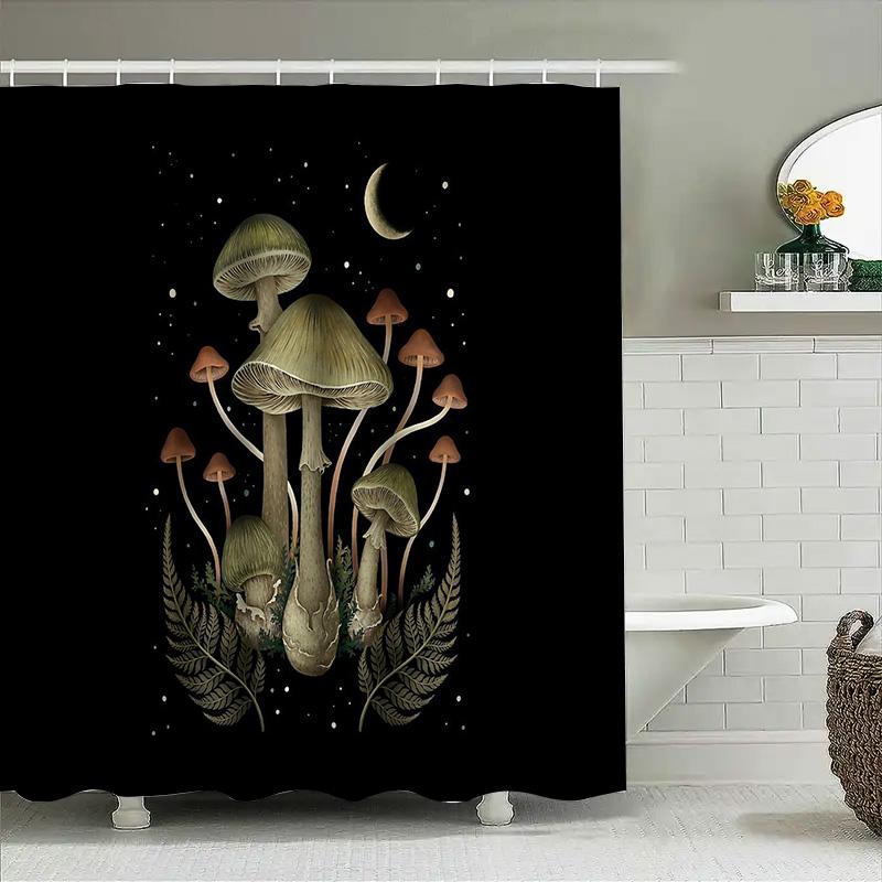 Mushroom Forest Shower Curtain Woodland Nature Decor Cottagecore Bathroom Set Vintage Botanical Shower Liner