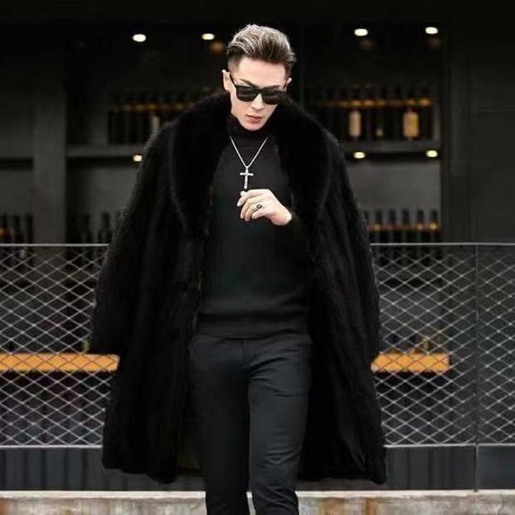 Nerzmantel für Herren, ganzer Nerz, Herbst und Winter, neu, verdickt, lang, lässig, großer Herren-Kunstpelzmantel, Herrentrend