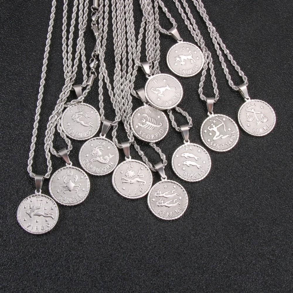 18K Gold Coin Coin Pendant Necklace 12 Constellation Bag Pendant Charms DIY Jewelry Making
