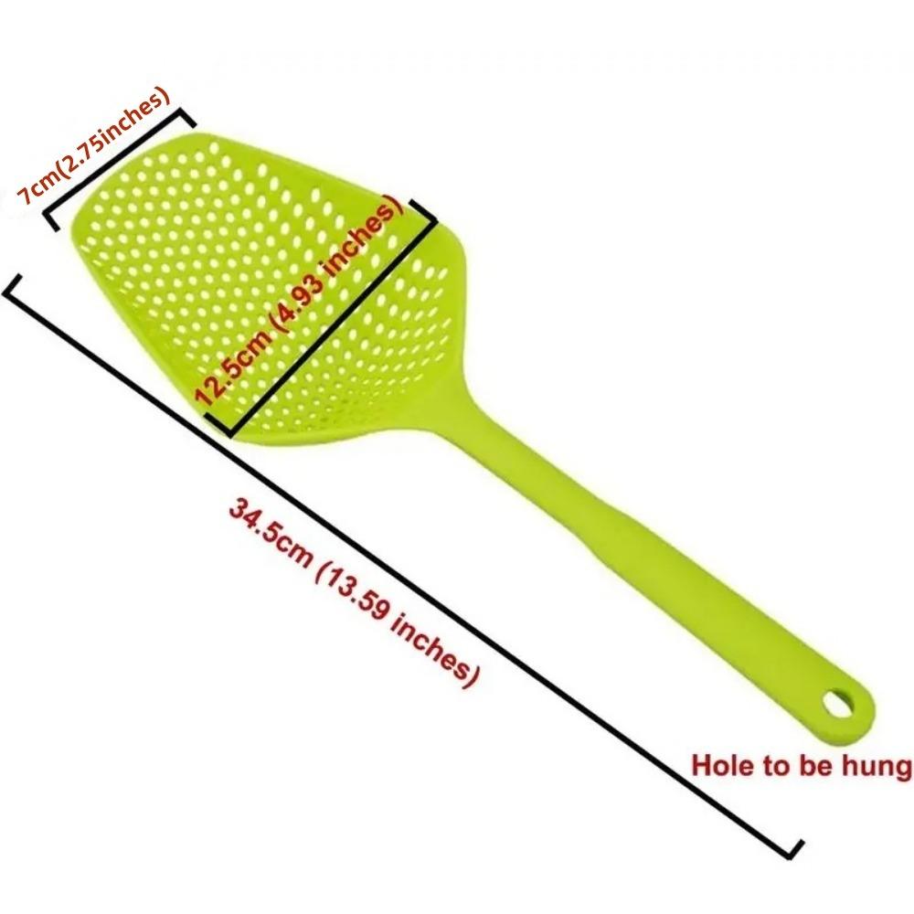 Large Strainer Spoon Long Handle Tool Colander Draining Scoop Pasta Strainer Cooking Kitchen for Spaghetti, Noodles, Veggies 13.5'' Utensils, Green