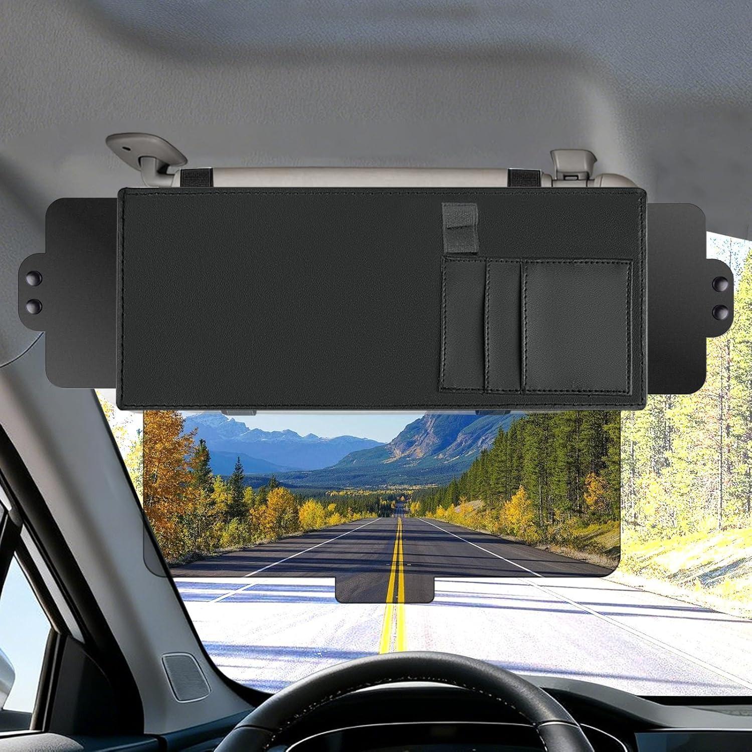 Retractable Anti-Glare Car Sun Visor with Storage - In Stock