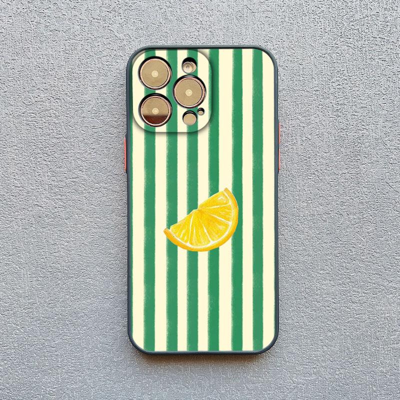 Red Blue Stripe Fruits Lemon Cherry Phone Case for IPhone 13 Mini 12 11 Pro Max 17 16 15 14 Pro Max Plus XR XS X Back Cover