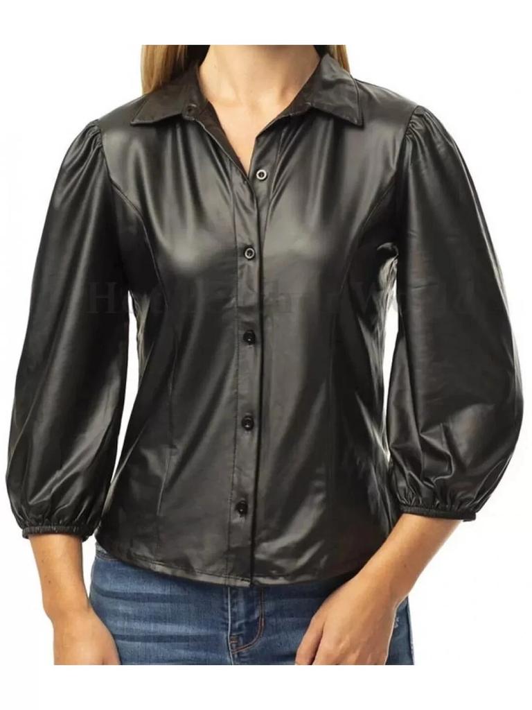 Shirt Women Handmade Lambskin Designer Black Soft Stylish Genuine Leather Casual