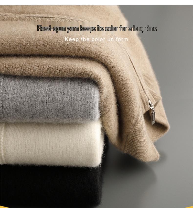 Siping Men's Thick Cashmere Cardigan, Zipper Stand Collar, Warm Knit Outerwear, Business Casual Wool Sweater