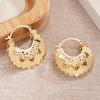 Vintage Filigree Fan Shaped Hoop Earrings for Women Ornate Textured Gold Tone Drop Earrings Fashion Party Daily Jewelry