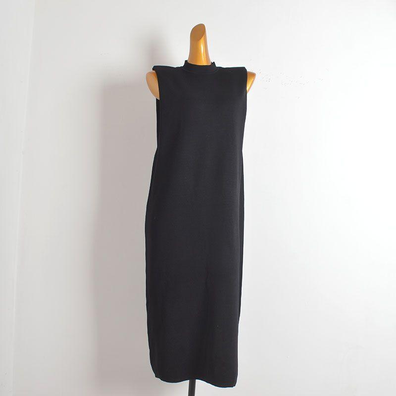 

French style Simple New round Neck Shoulder Pad Sleeveless Knit vest Dress Women Summer Loose Slimming Hip Skirt Black All yards(Shoulder Pad)