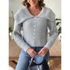 Damen Herbst/Winter Kurzer Pullover mit Perlenrevers