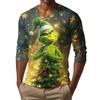 Men's Fashion Printed V-Neck Casual Long-Sleeved T-Shirt Bottoming Shirt Top