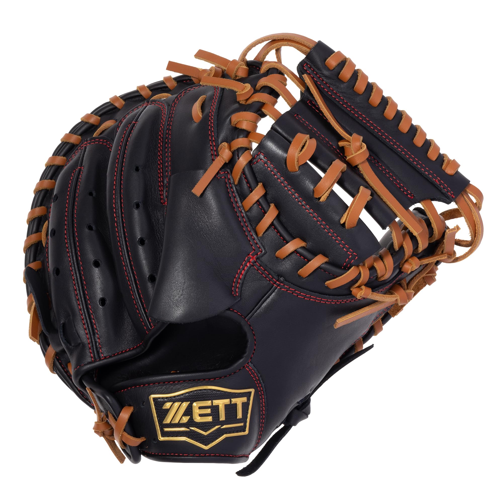 ZETT Ground Hero Youth Softball Black x Oak BJC762622 Catcher s Mitt, Right-Handed Throw, Brown,