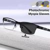 Metal Business Photochromic Myopia Glasses Classic Half Frame Anti-Blue Light Eyewear Outdoor High Definition Near Sight Glasses