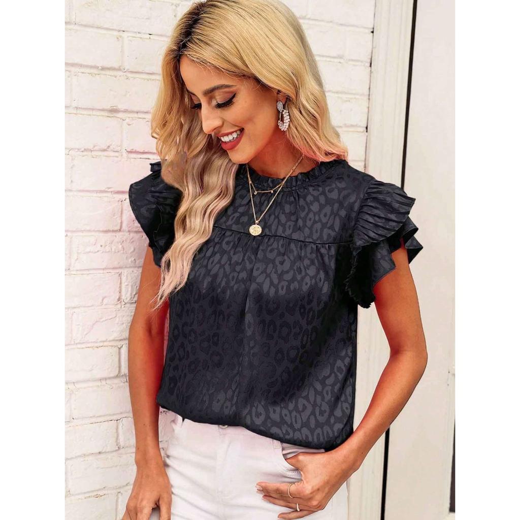 Summer New Fashion Versatile Printed Lotus Leaf Sleeve Top Women's Casual Breathable T-Shirt