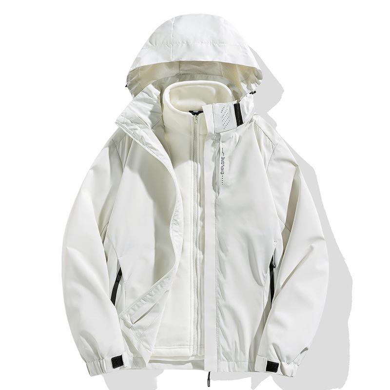 Unisex Silver Fox Fleece 3-in-1 Windbreaker, Detachable Two-Piece Velvet-Thickened Hiking Jacket for Couples