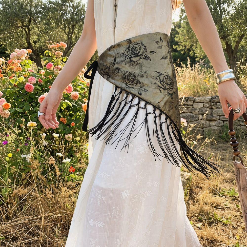 Chinese Style Triangular Waist Belt Printing Mini Apron Fashion Bohemia Wide Waistband Streetwear