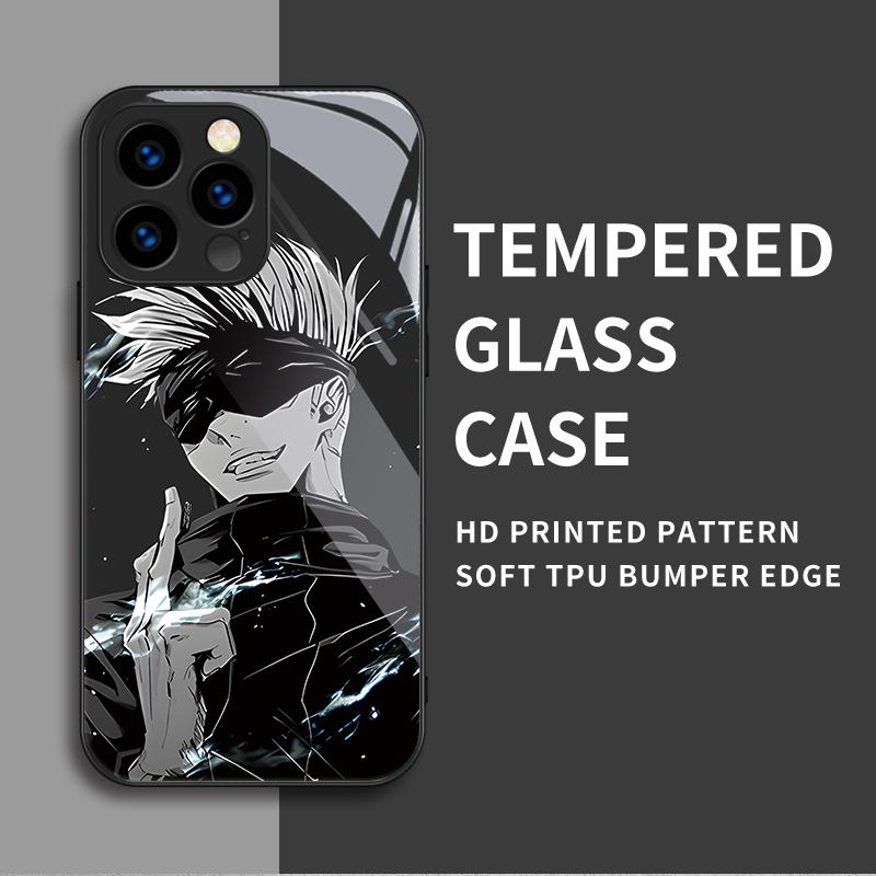 Tempered Glass Casing Jujutsu Kaisen Gojo Satoru Printed Cartoon Protective Cover Soft Case Shell for Xiaomi Redmi