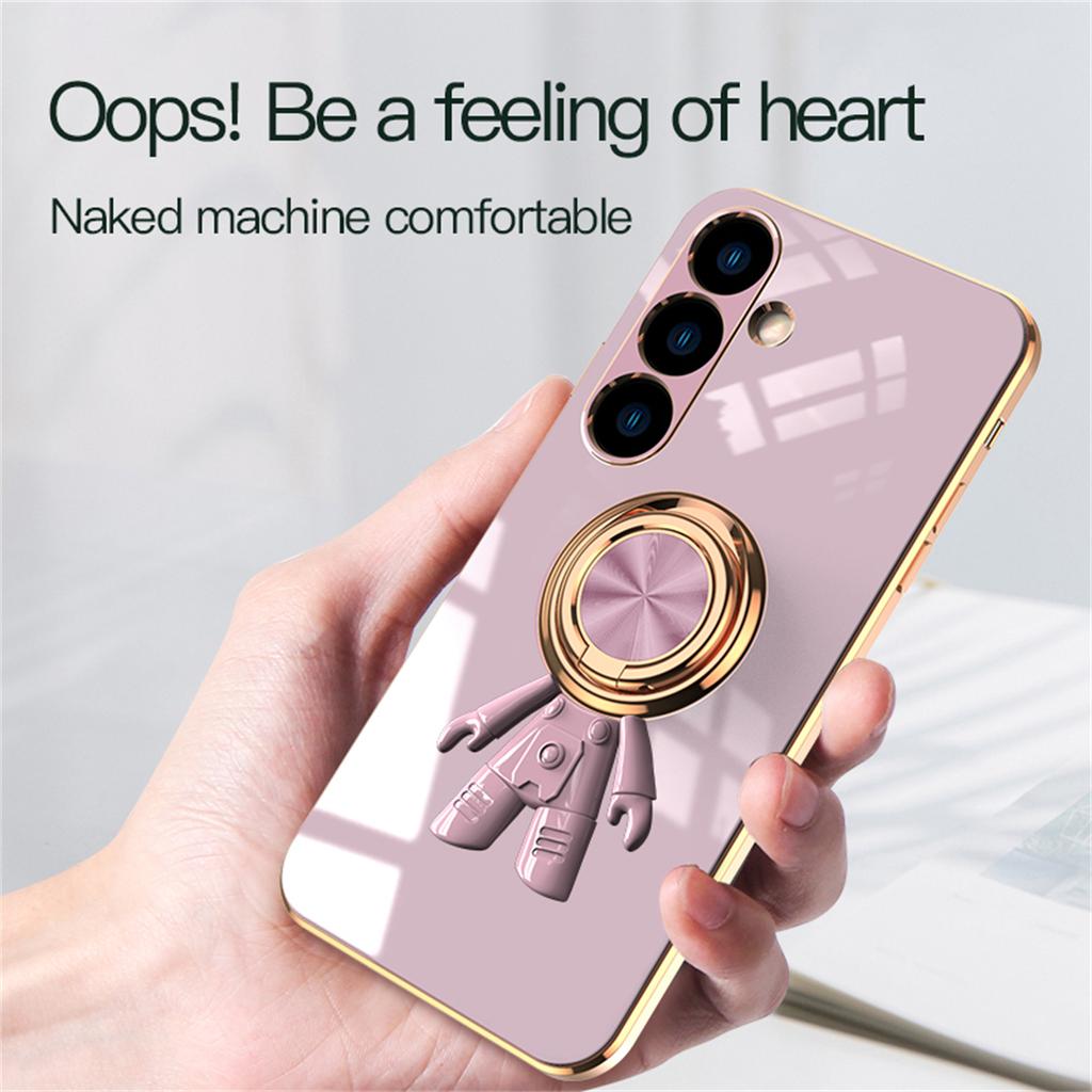 For Samsung Galaxy S25+ Case with Astronaut Ring Kickstand 6D Electroplating TPU Phone Cover